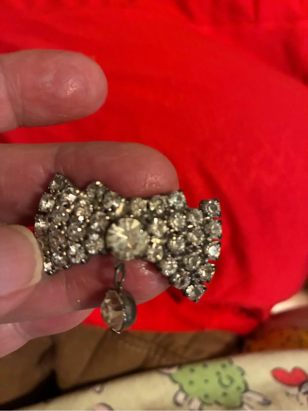 Crystal Bow Brooch Pin in Silver Tone